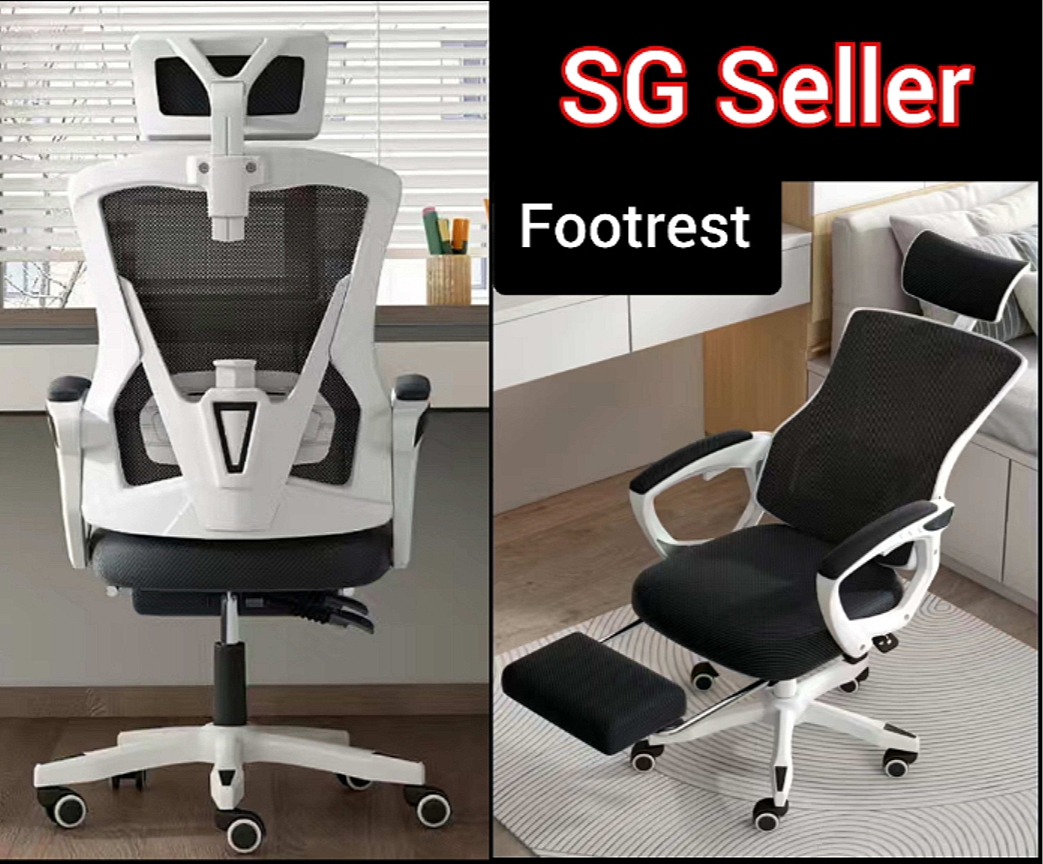 SG Delivery in 1-3 working days - (Free Installation) High Back Ergonomic Mesh Chair Retractable Footrest 3D Adjustable Headrest SGS Certified lumbar hip support swivel rotatable study office computer