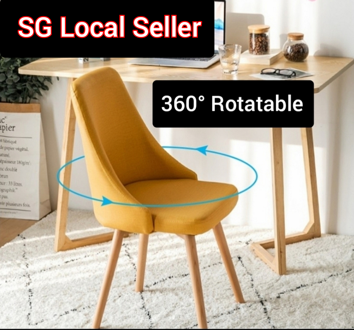SG Delivery in 1-3 working days - (Free Installation) Fabric Nordic study chair swivel Rotate 360° office computer dining - Turnable chair