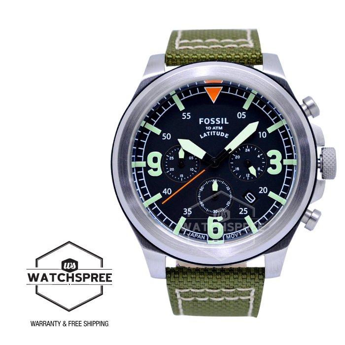 [Watchspree] Fossil Men's Latitude Chronograph Olive Nylon Watch FS5750