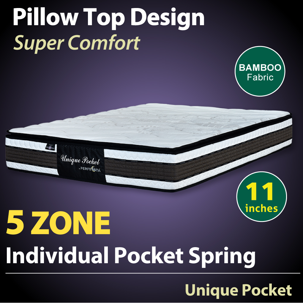 [Bulky] Unique Pocket Mattress * 11 Inches * 5 Zone Individually Pocketed Spring * SINGLE / SUPER SINGLE / QUEEN / KING SIZE AVAILABLE