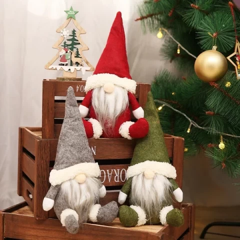 Christmas Decoration Set of 2 Ornament Santa Claus Plush Toy Christmas Figurine Christmas Goods