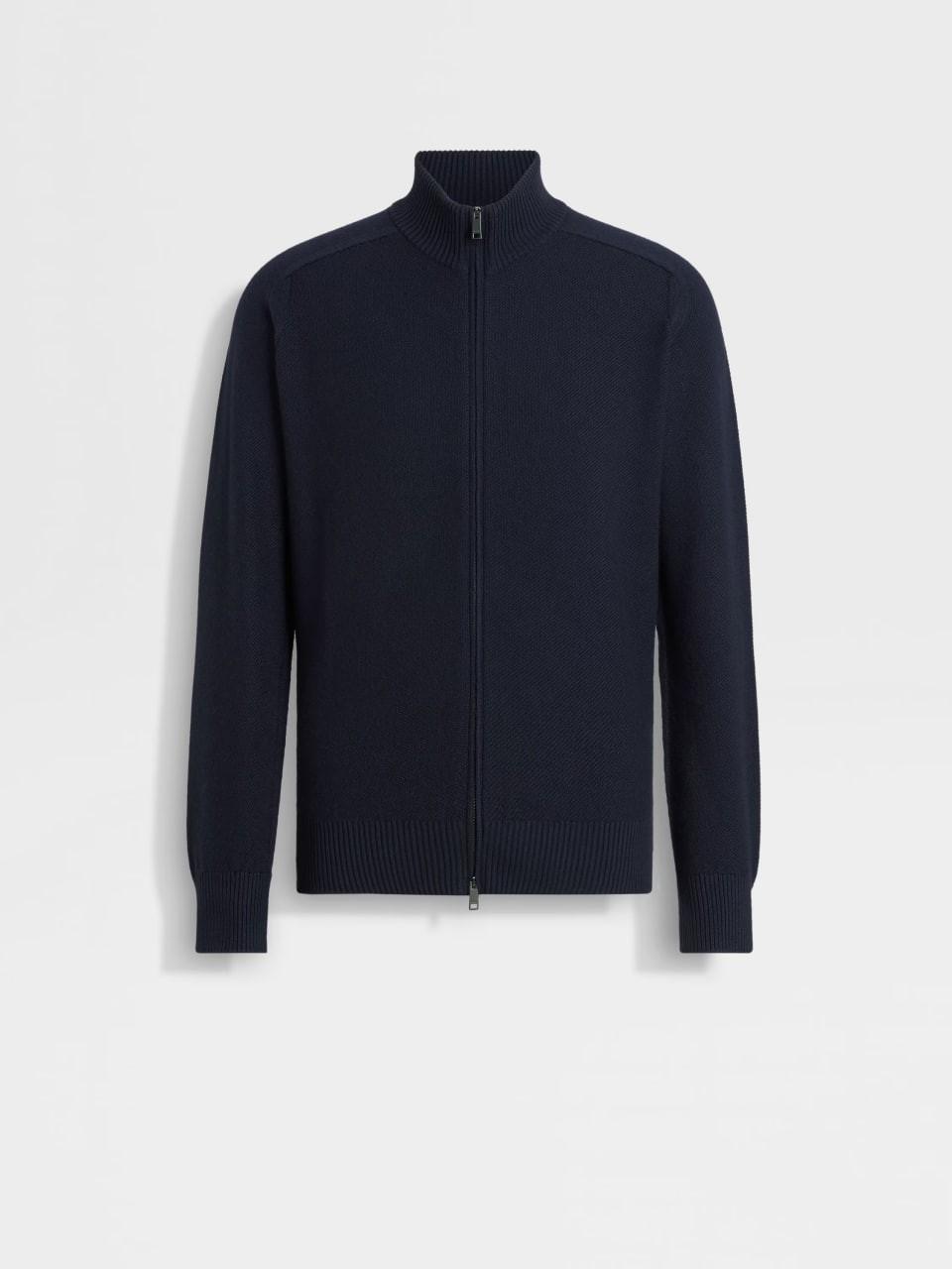 Navy Blue Cashseta Full Zip Cardigan