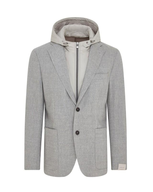 Corneliani Tech Wool & Cashmere Hooded Blazer With Detachable Chest Piece (Light Grey)