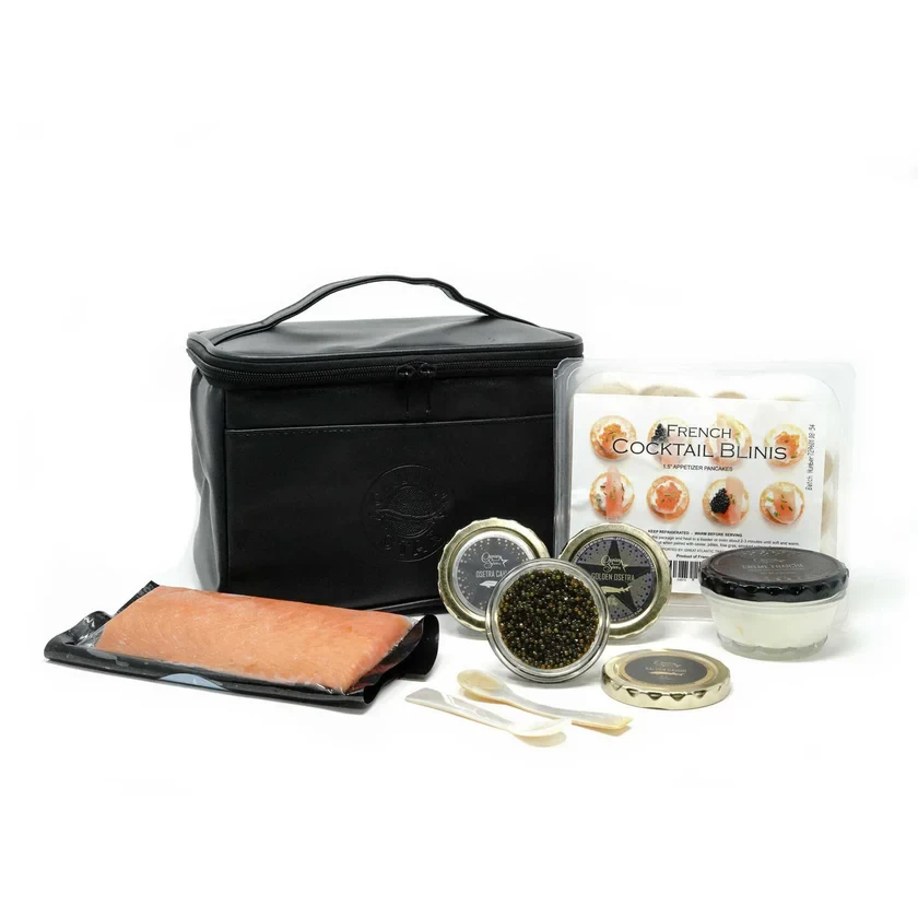 World Star Caviar Party Gift Bag: Imperial Osetra, Kaluga, Siberian, Smoked Trout Roe
