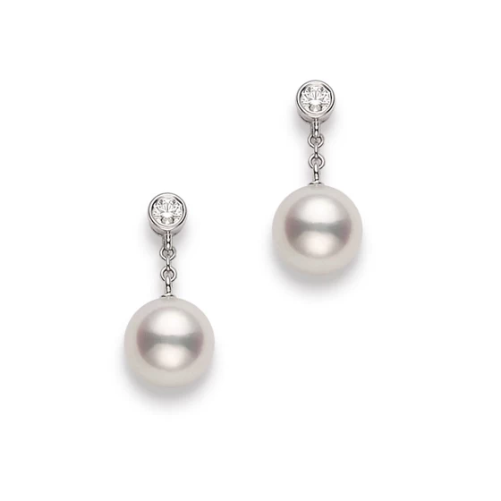 Classic Akoya Cultured Pearl and Diamond Drop Earrings