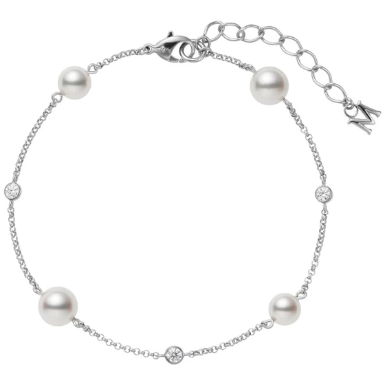 Akoya Cultured Pearl and Diamond Station Bracelet