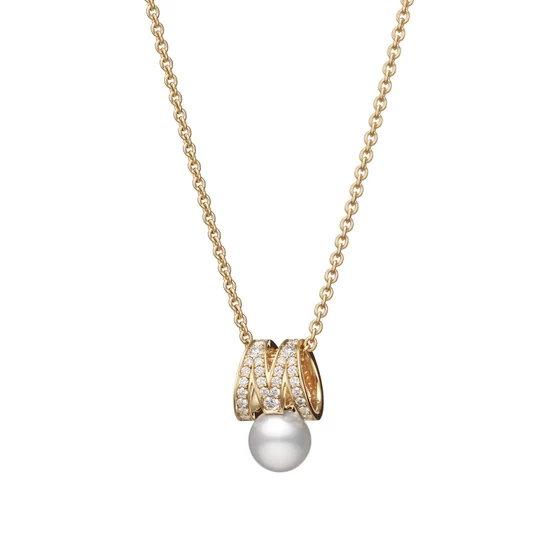 M Signature Akoya Cultured Pearl and Diamond Pendant in 18K Yellow Gold