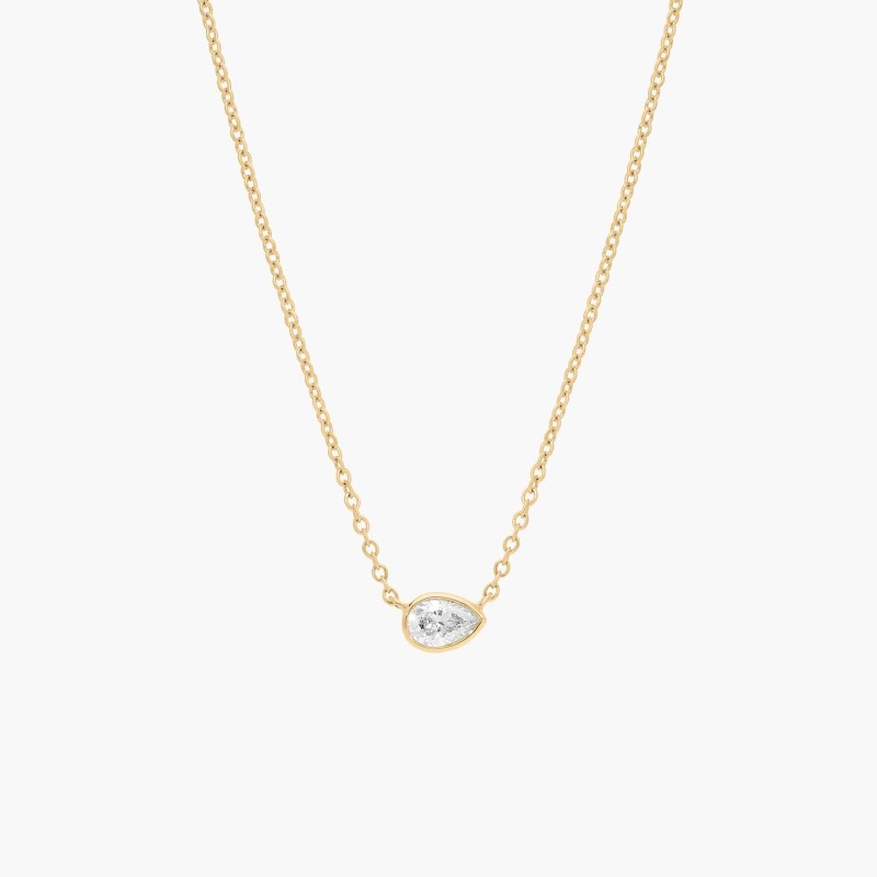 East-West Bezel Solitaire Pendant Necklace With 0.25 CTW Pear Shaped Lab-Grown Diamond in 14K Yellow Gold