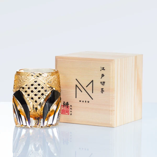 Edo Kiriko Handcrafted Imperial Dark Knight Whisky Glass With Wooden Box