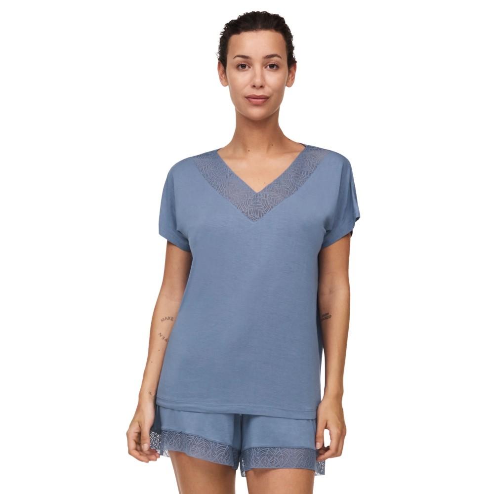 【Jazz】Short-sleeved top>XS-L size>Misty blue (NA55_E9)【Femilet】